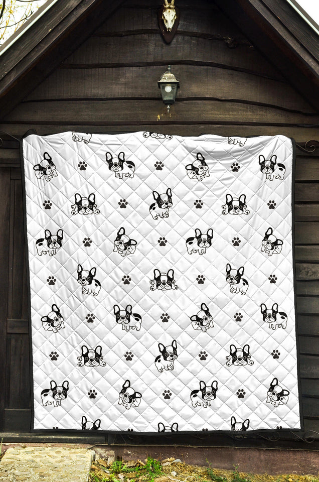 Cute French Bulldog Paw Pattern Premium Quilt