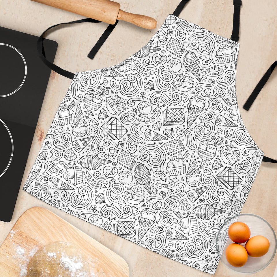 Cartoon Hand Drawn Ice Cream Black White Adjustable Apron