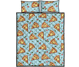Hand drawn pizza blue background Quilt Bed Set