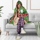 Watermelons Tropical Palm Leaves Pattern Background Hooded Blanket