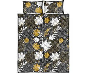 Beautiful gold autumn maple leaf pattern Quilt Bed Set