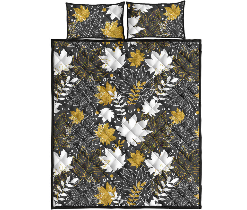 Beautiful gold autumn maple leaf pattern Quilt Bed Set