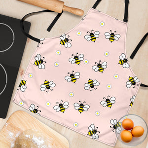 Cute Bee Flower Pattern Pink Background Adjustable Apron