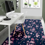 Pink Sakura Cherry Blossom Blue Background Area Rug