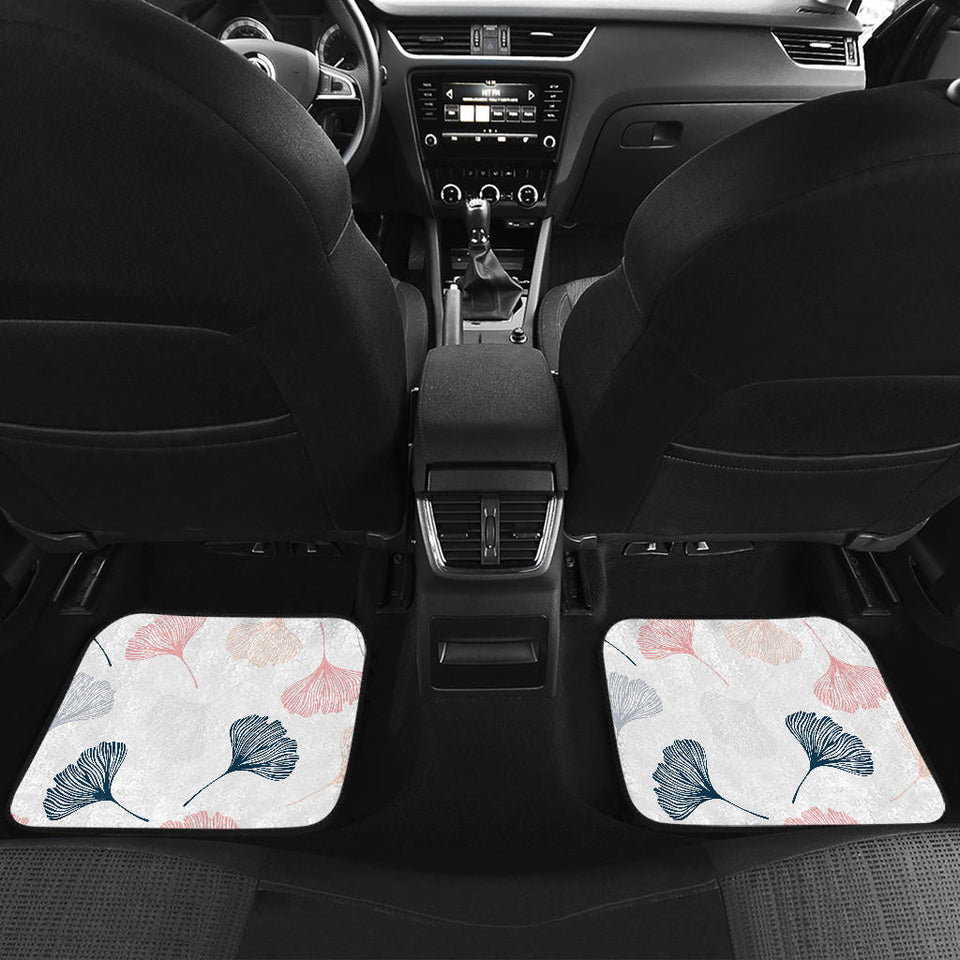 Black Gray Cream Coral Ginkgo Leaves Pattern Front And Back Car Mats