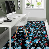 Skull Flower Roses Leave Pattern Area Rug