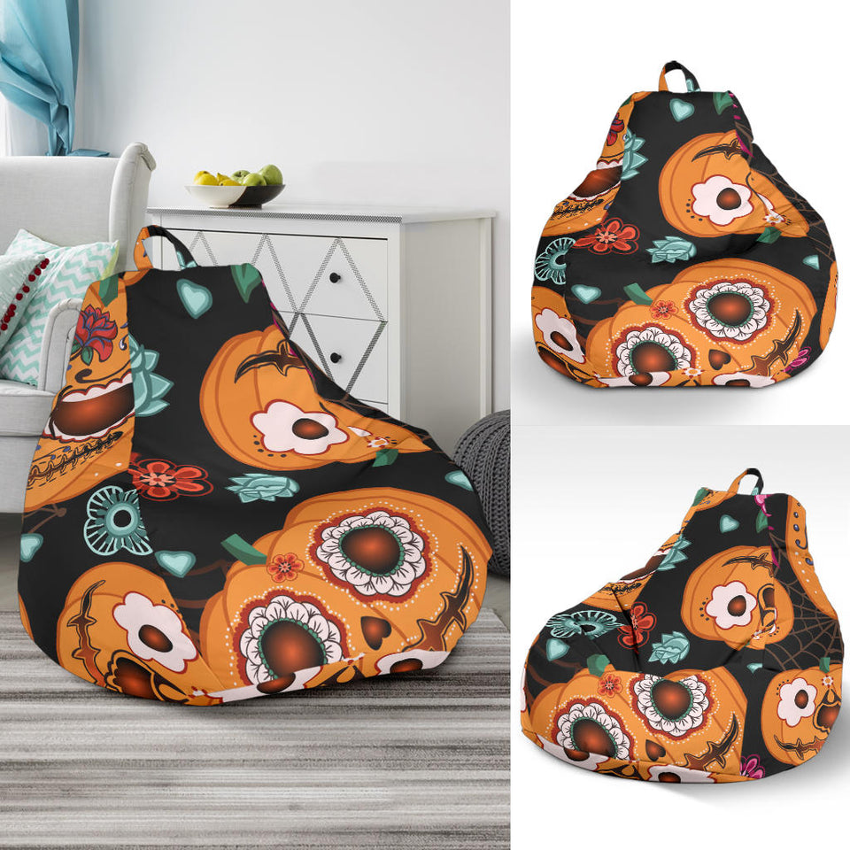 Pumpkin Flowers Spiderweb Halloween Theme Bean Bag Cover