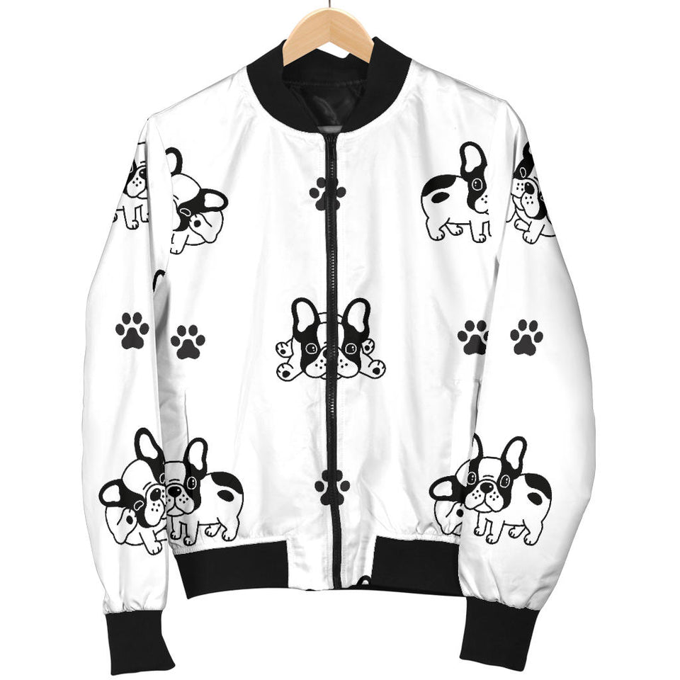 Cute French Bulldog Paw Pattern Women'S Bomber Jacket