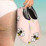 Cute Bee Flower Pattern Pink Background Aqua Shoes