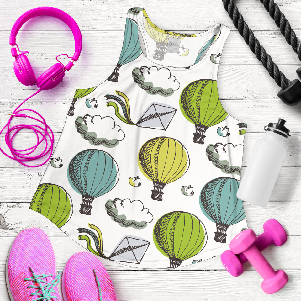 Hot Air Balloon Bird Cloud Pattern Women Racerback Tank Top