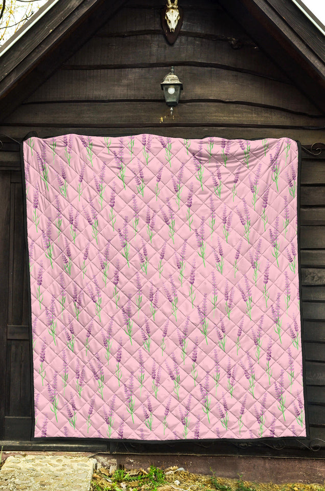 Lavender Pattern Pink Background Premium Quilt