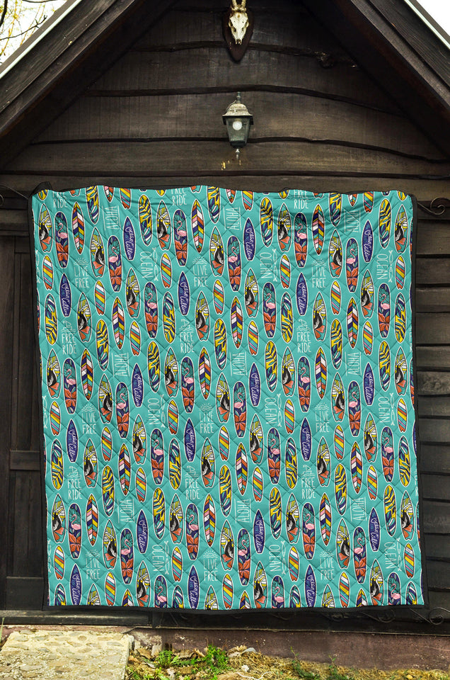 Surfboard Pattern Print Design 05 Premium Quilt