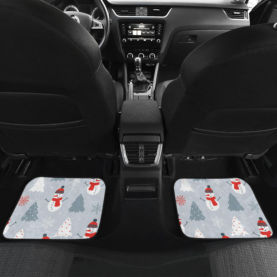 Snowman Christmas  Tree Snow Gray Background Front And Back Car Mats