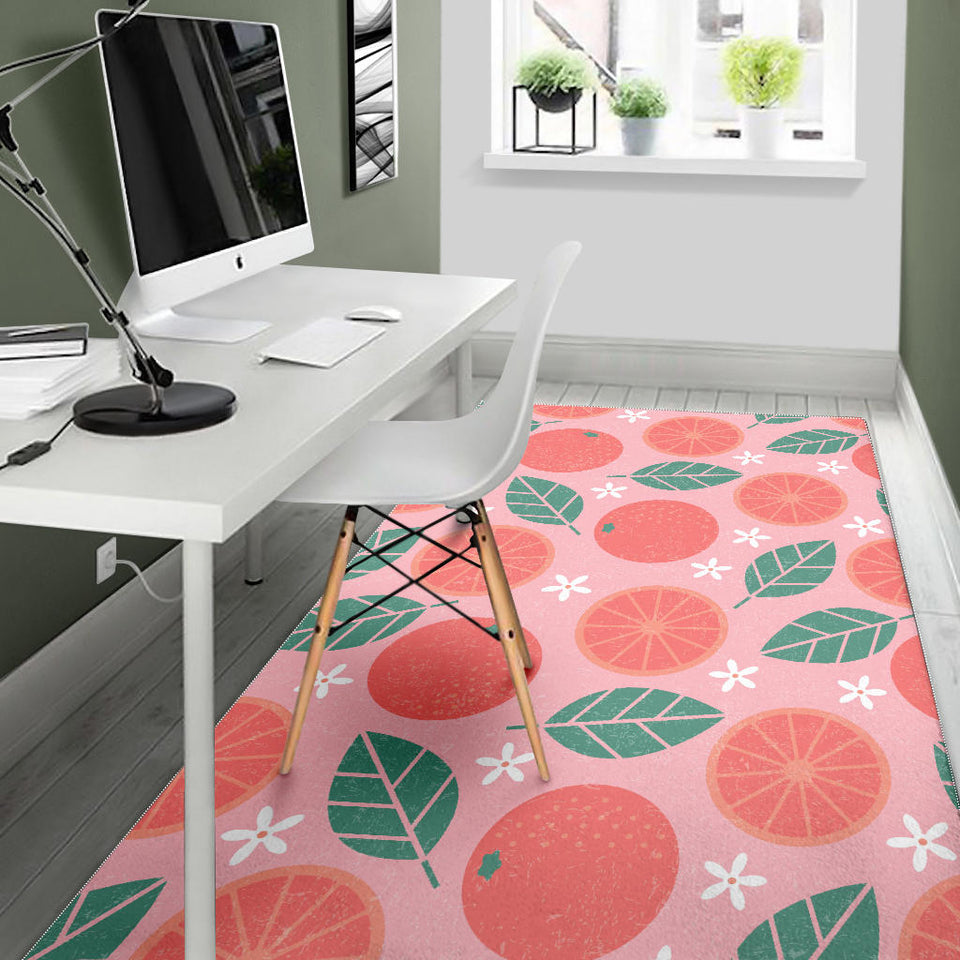 Grapefruit Leaves Flower Pink Background Area Rug