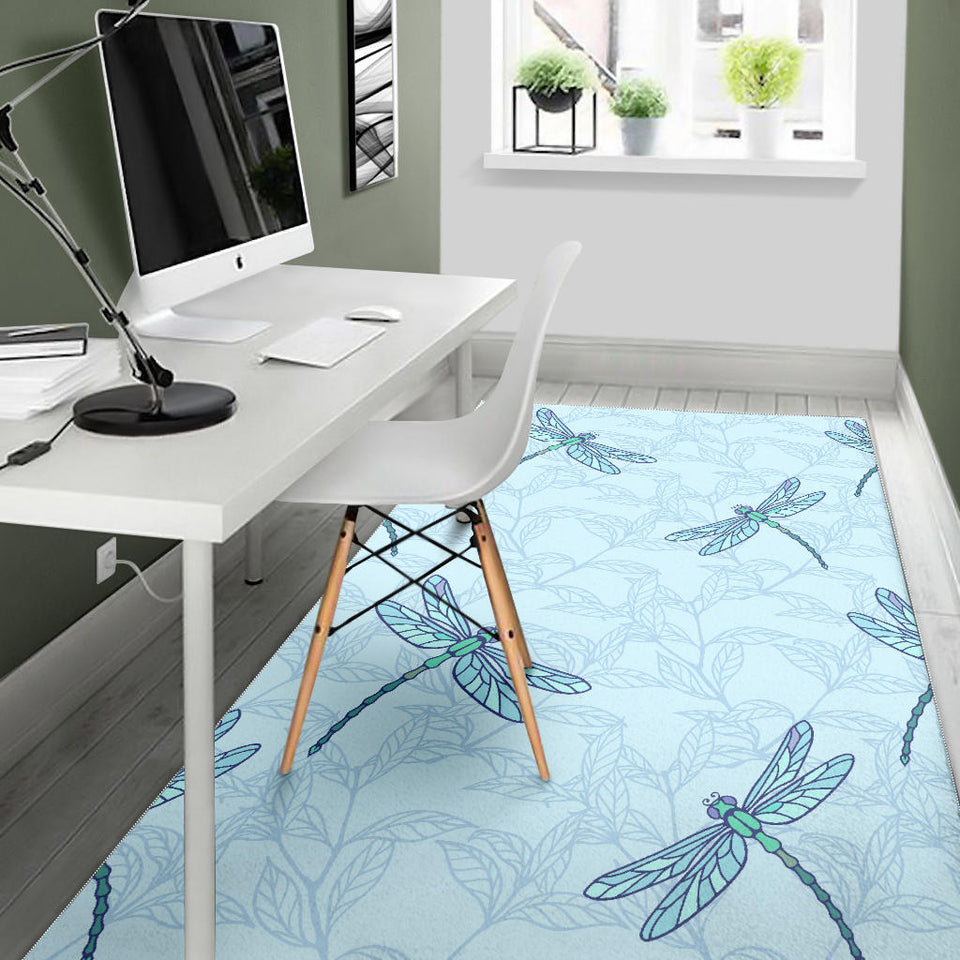 Dragonfly Pattern Blue Background Area Rug