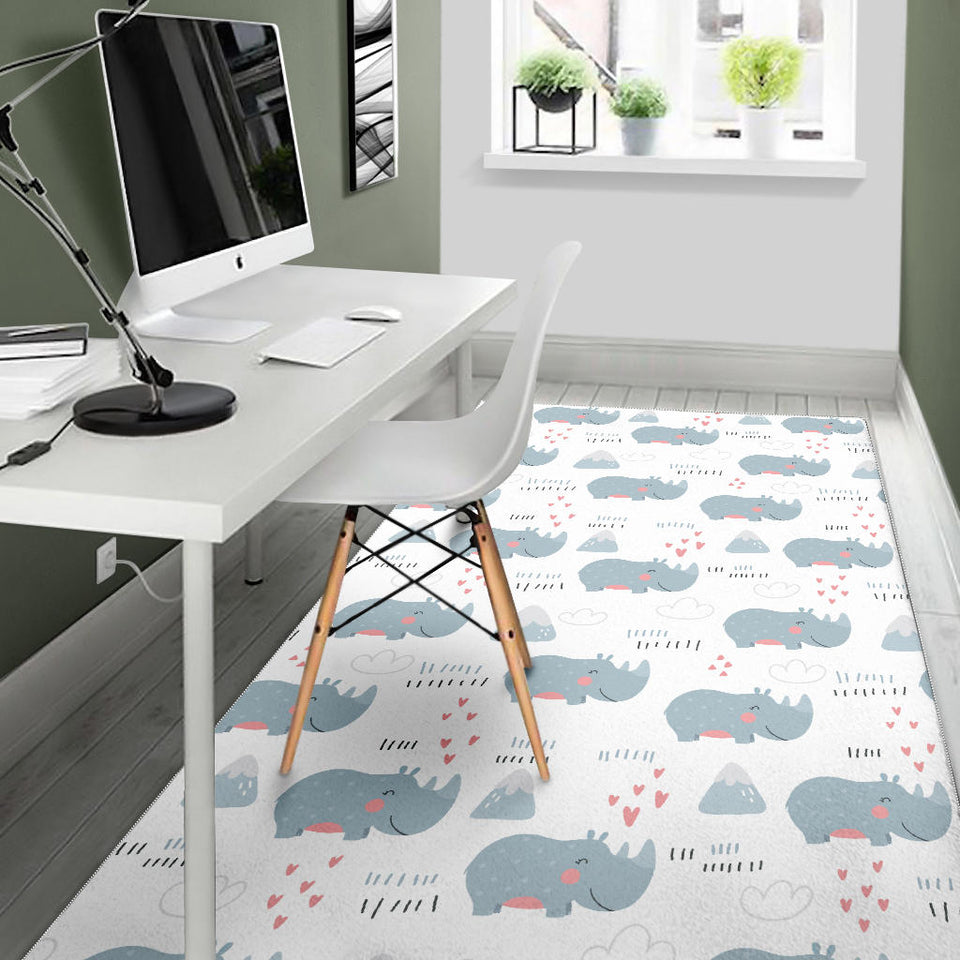 Cute Rhino Heart Pattern Area Rug