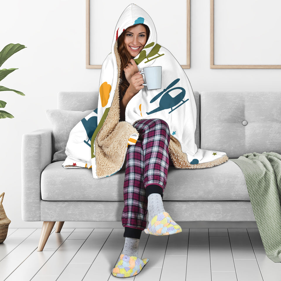 Colorful Helicopter Pattern Hooded Blanket