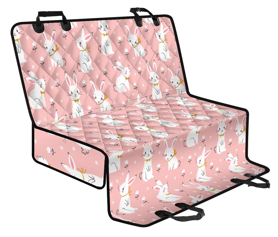 Cute White Rabbit Flower Pink Background Dog Car Seat Covers