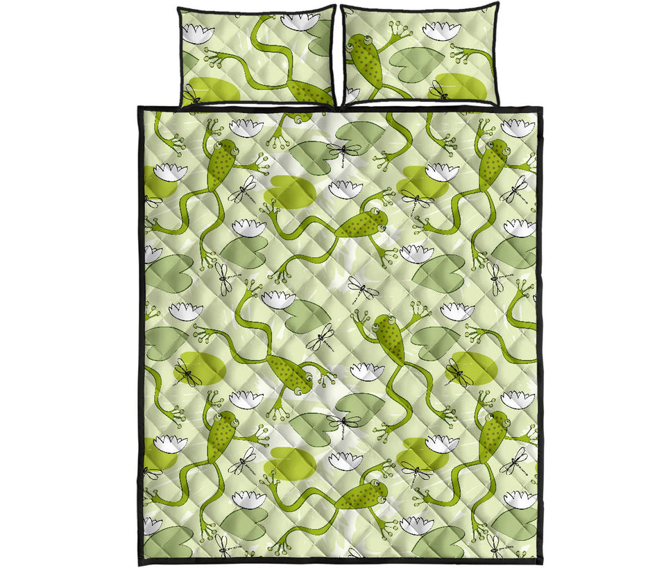 Cute frog dragonfly pattern Quilt Bed Set