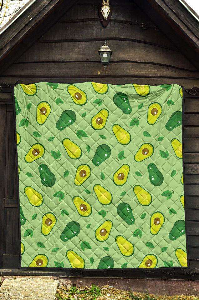 Avocado Pattern Green Background Premium Quilt