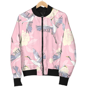 Japanese Crane Rose Pattern Women'S Bomber Jacket