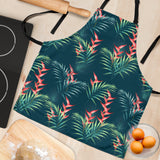 Heliconia Flowers, Palm And Monstera Leaves On Black Background Pattern Adjustable Apron