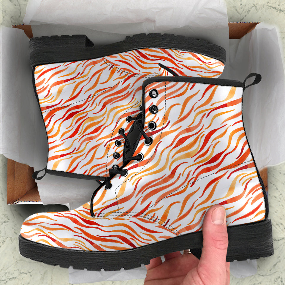 Fire Flame Watercolor Pattern Leather Boots
