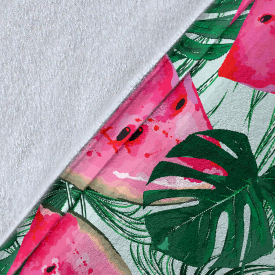 Watermelons Tropical Palm Leaves Pattern Premium Blanket