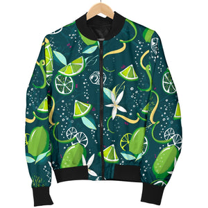 Lime Ice Flower Pattern Women'S Bomber Jacket