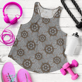 nautical wood steering wheel pattern Women Racerback Tank Top