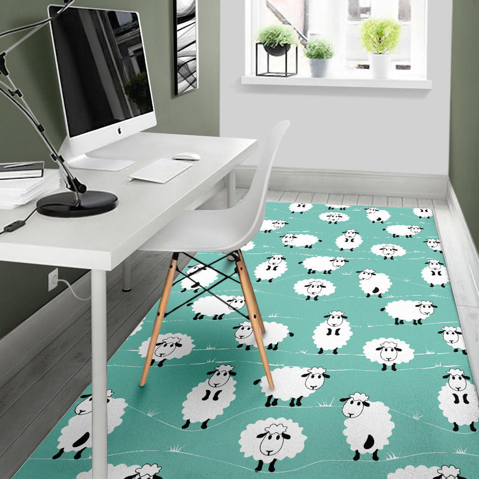 Cute Sheep Green Background Area Rug