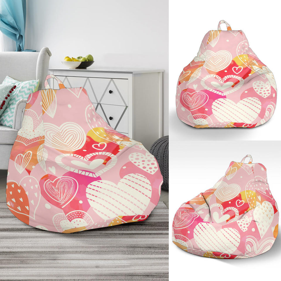 Hand Drawn Heart Design Pattern Bean Bag Cover