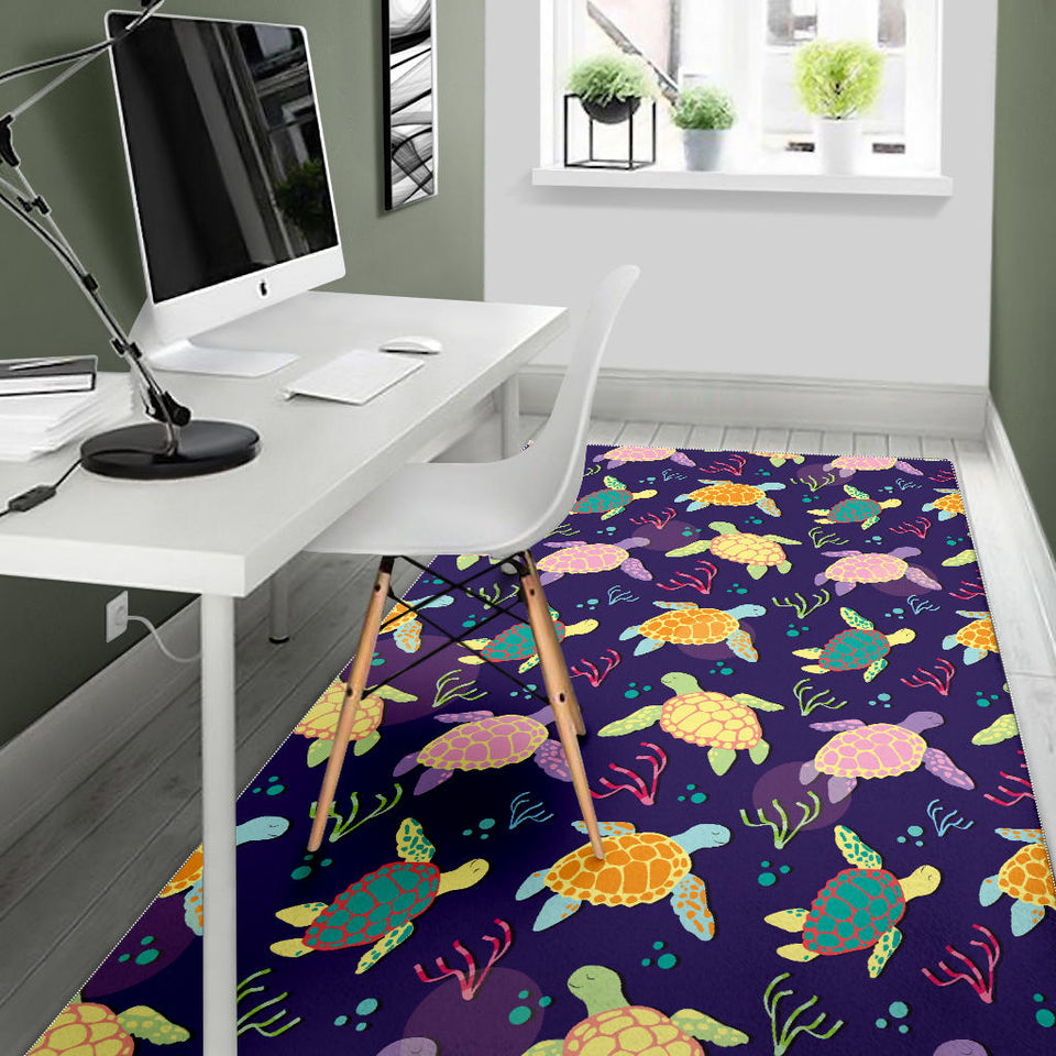 Colorful Sea Turtle Pattern Area Rug