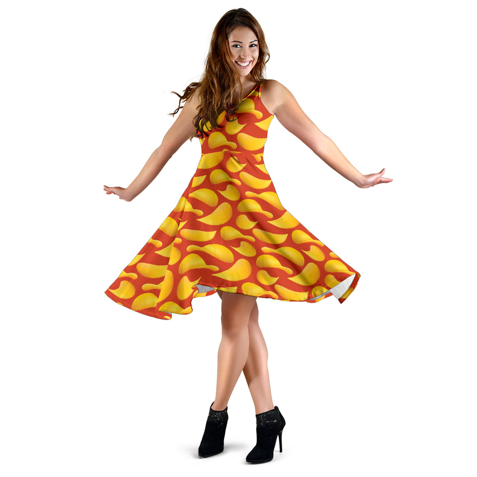 Potato Chips Pattern Print Design 05 Sleeveless Midi Dress