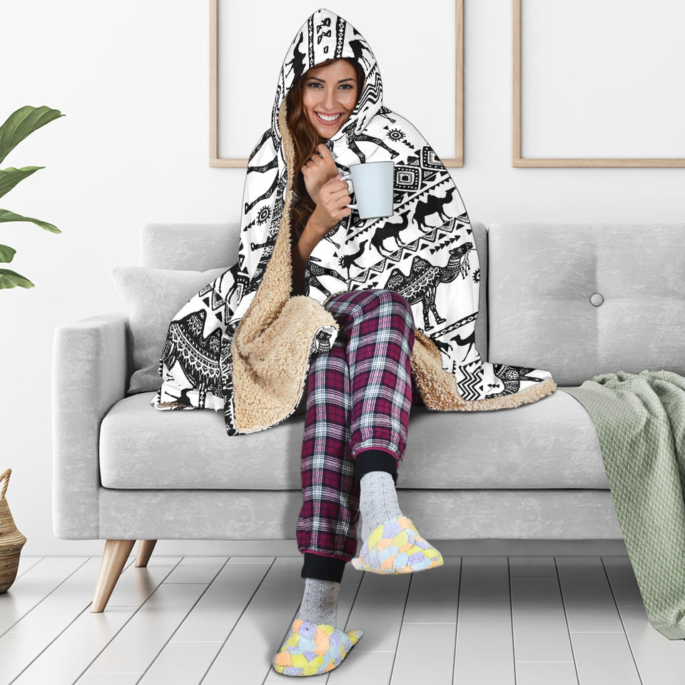 Camel Polynesian Tribal Pattern Hooded Blanket