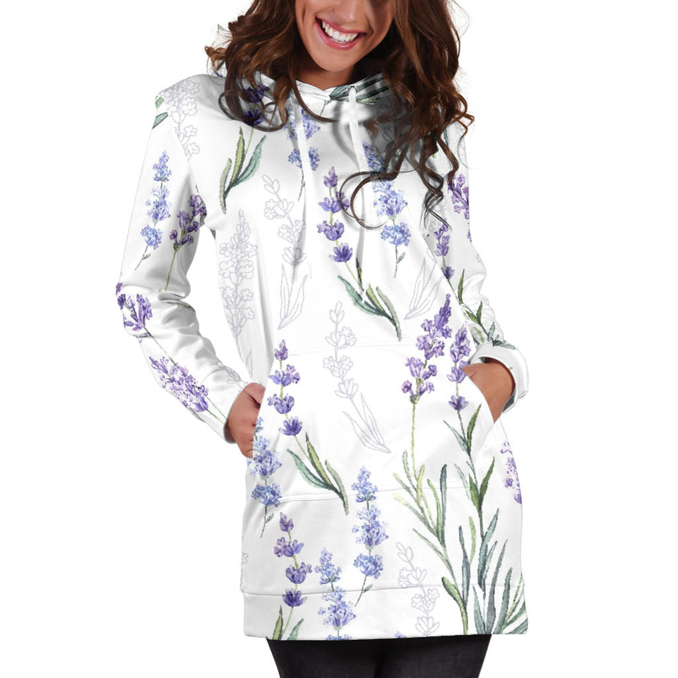 Hand Painting Watercolor Lavender Women'S Hoodie Dress
