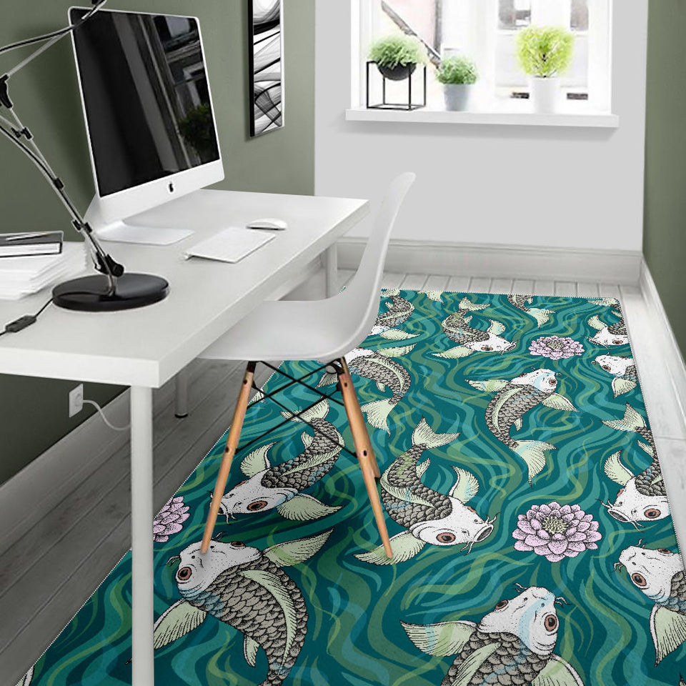 Koi Fish Carp Fish Lotus Pattern Area Rug
