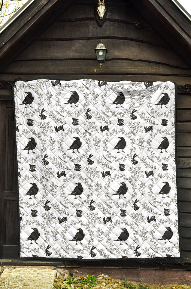 Crows Floral Wreath Rabbit Pattern Premium Quilt
