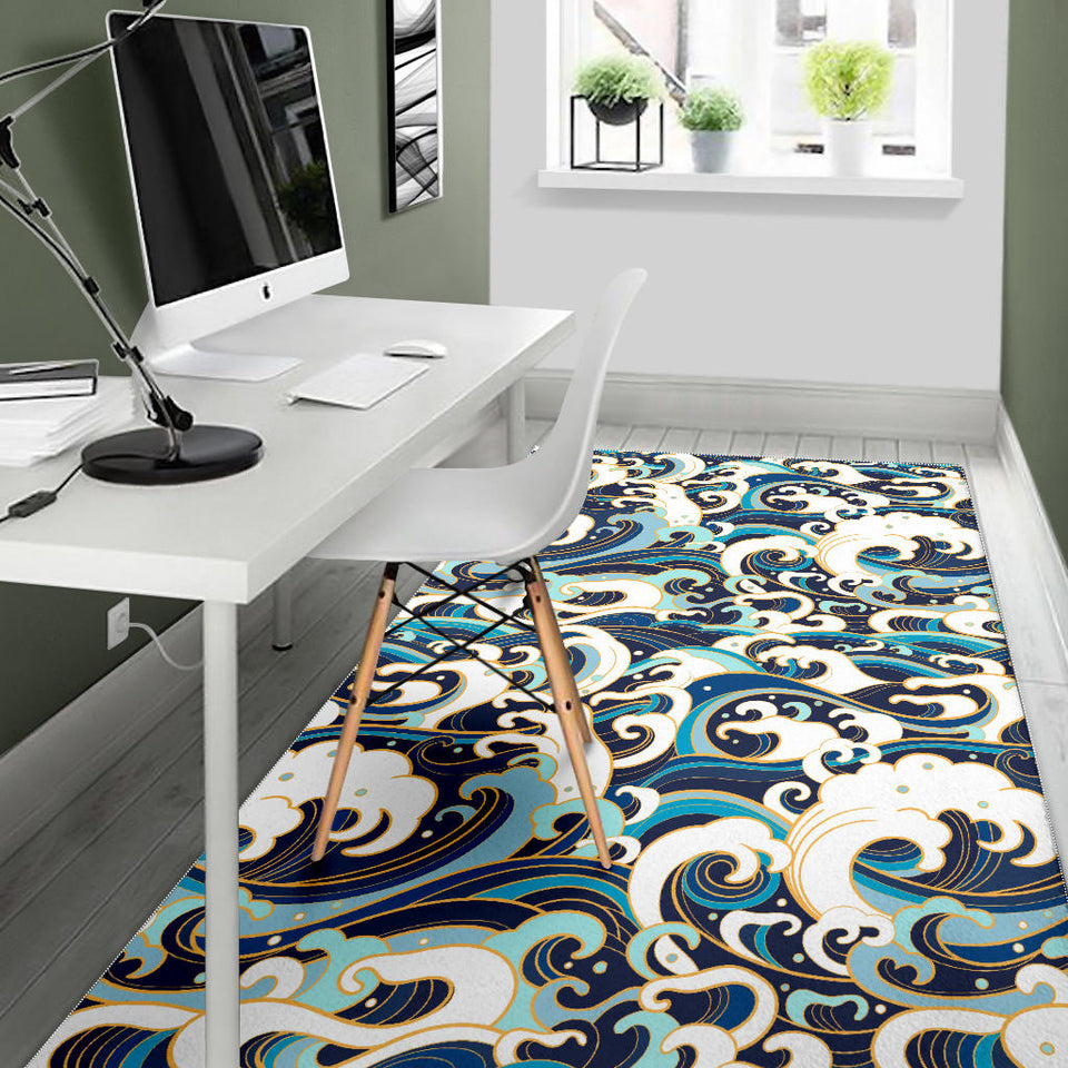 Japanese Wave Pattern Area Rug
