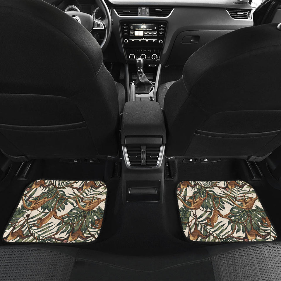 Monkey Tropical Leaves Background Front And Back Car Mats