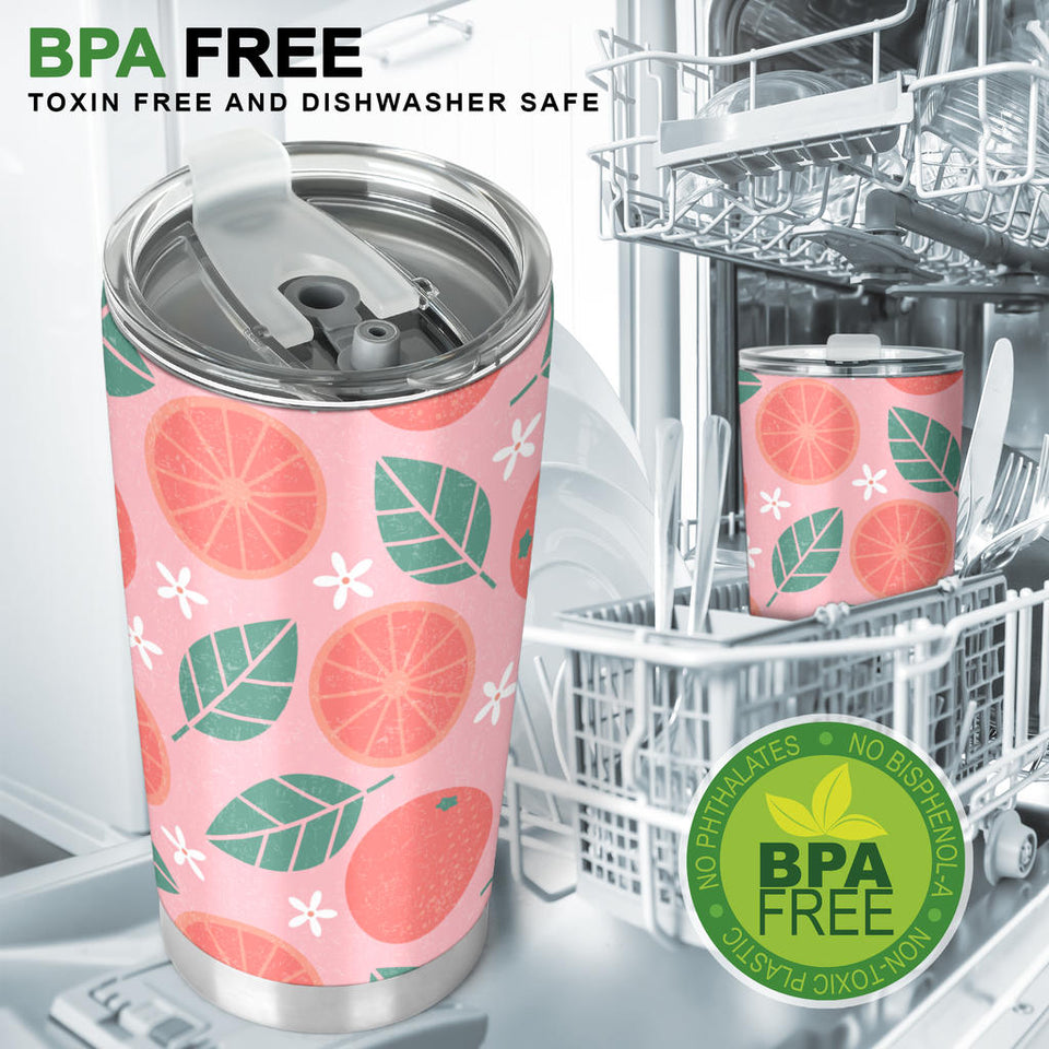 Grapefruit Leaves Flower Pink Background Tumbler