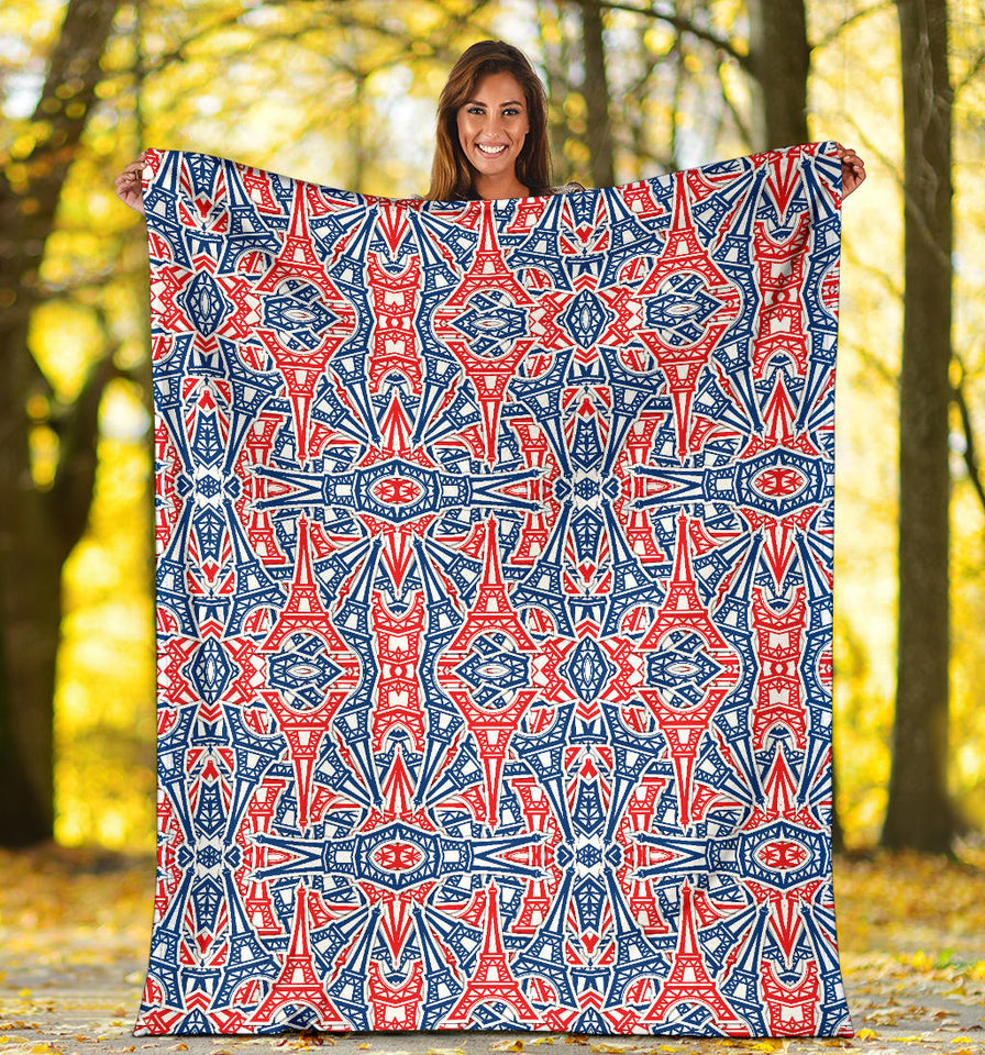 Eiffel Tower Pattern Print Design 02 Premium Blanket