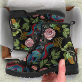 Dragons Flower Pattern Leather Boots