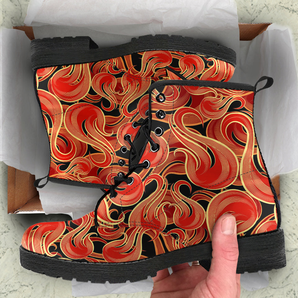 Fire Flame Pattern Leather Boots