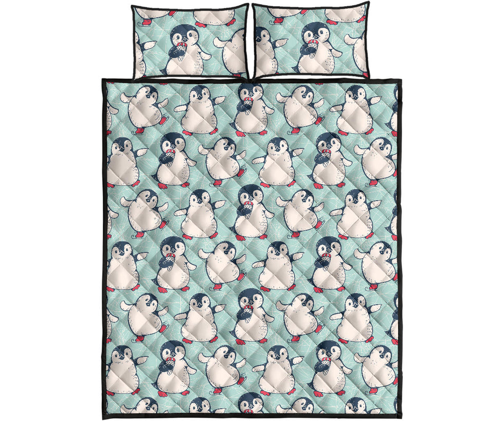 Cute Penguin pattern Quilt Bed Set
