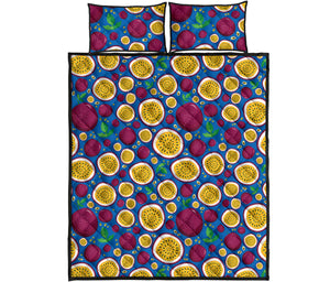 Passion fruit blue background Quilt Bed Set
