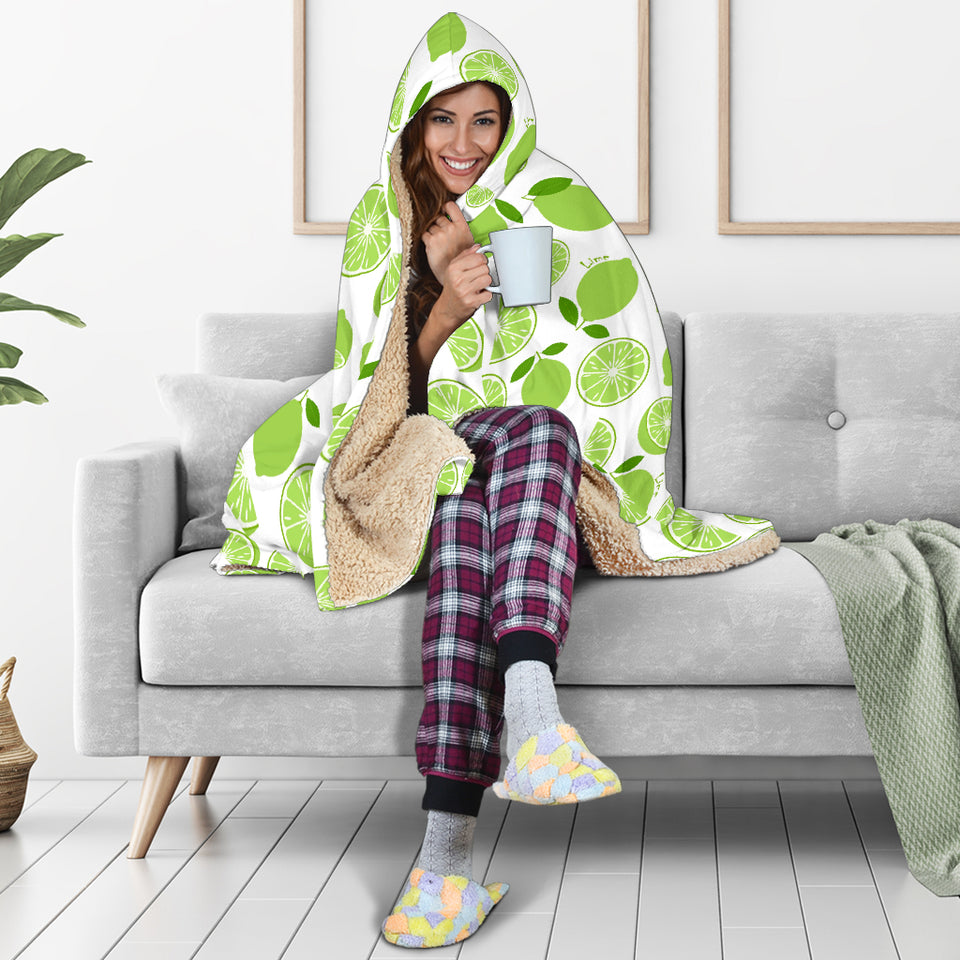 Lime Design Pattern Hooded Blanket