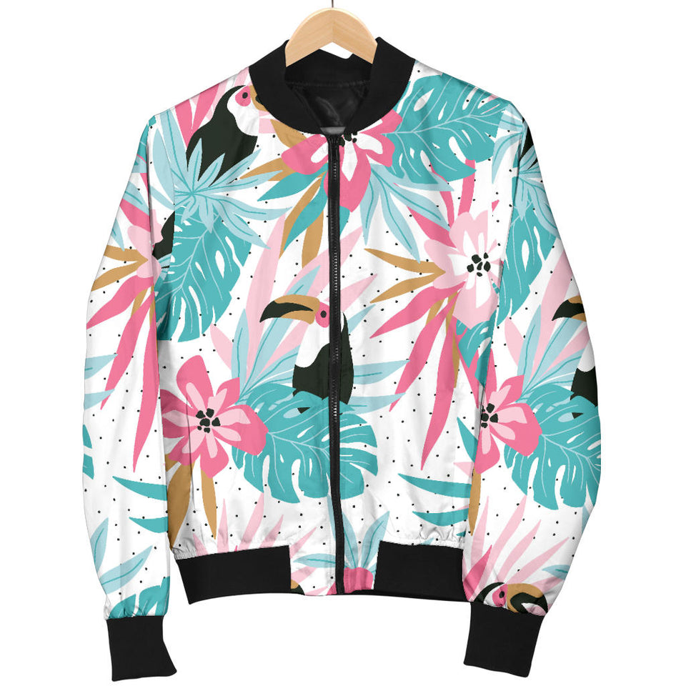 Toucan Tropical Flower Leave Pattern Women'S Bomber Jacket