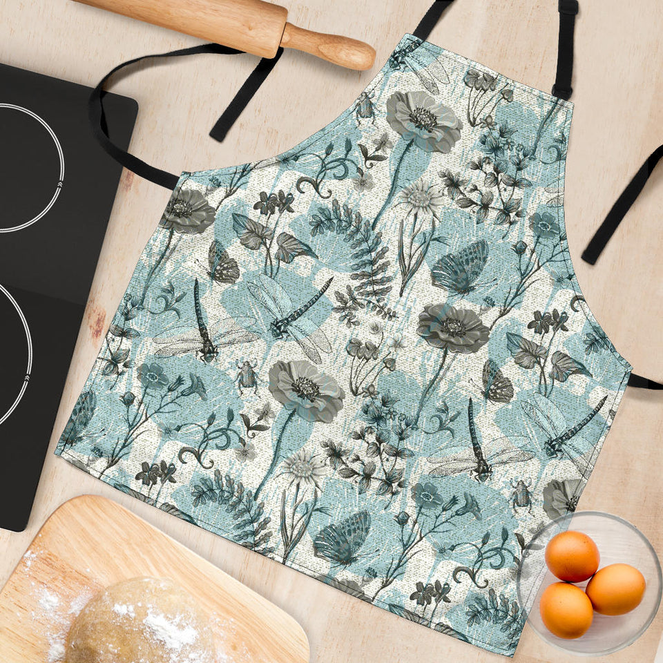 Dragonfly Butterfly Plants Insect Flower Vintage Style Pattern Adjustable Apron