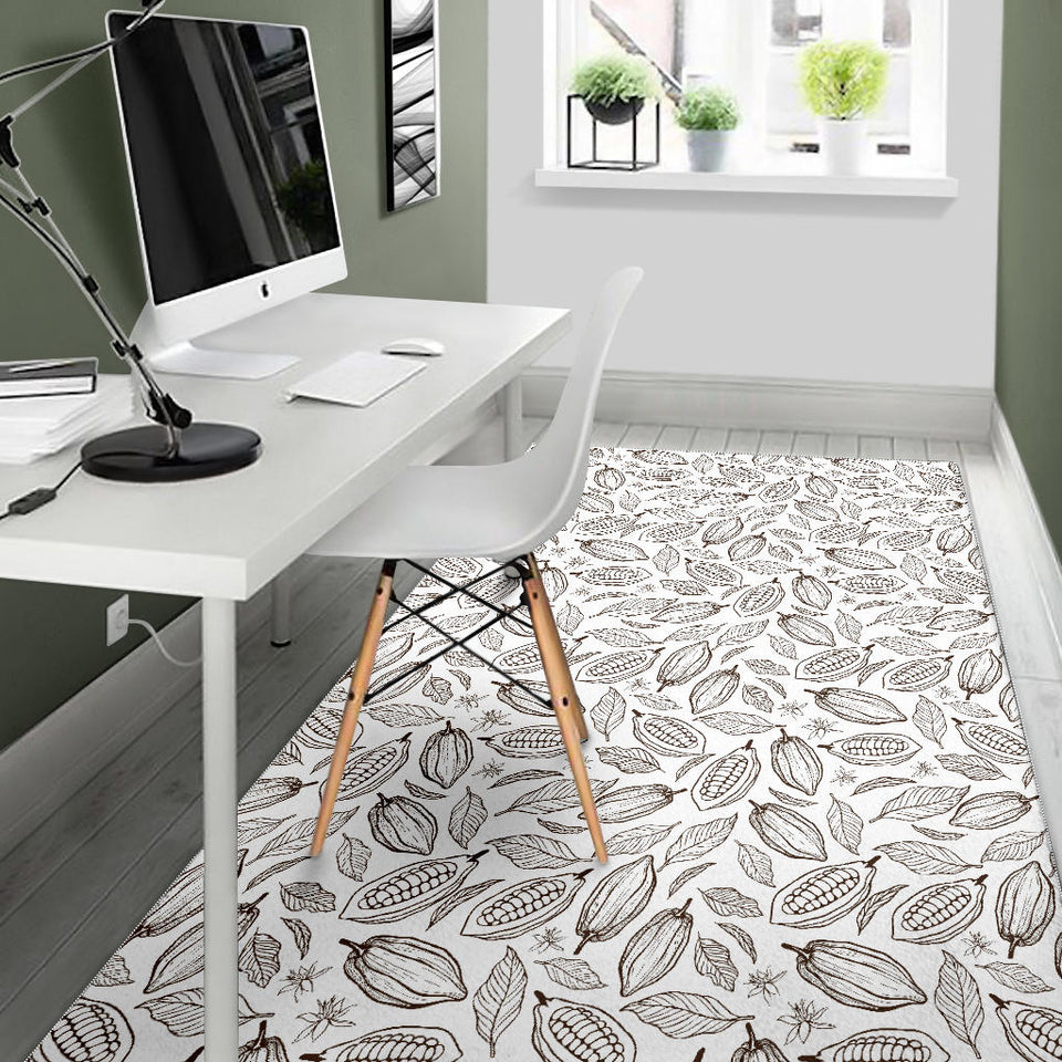 Cocoa Beans Leaves Pattern Area Rug